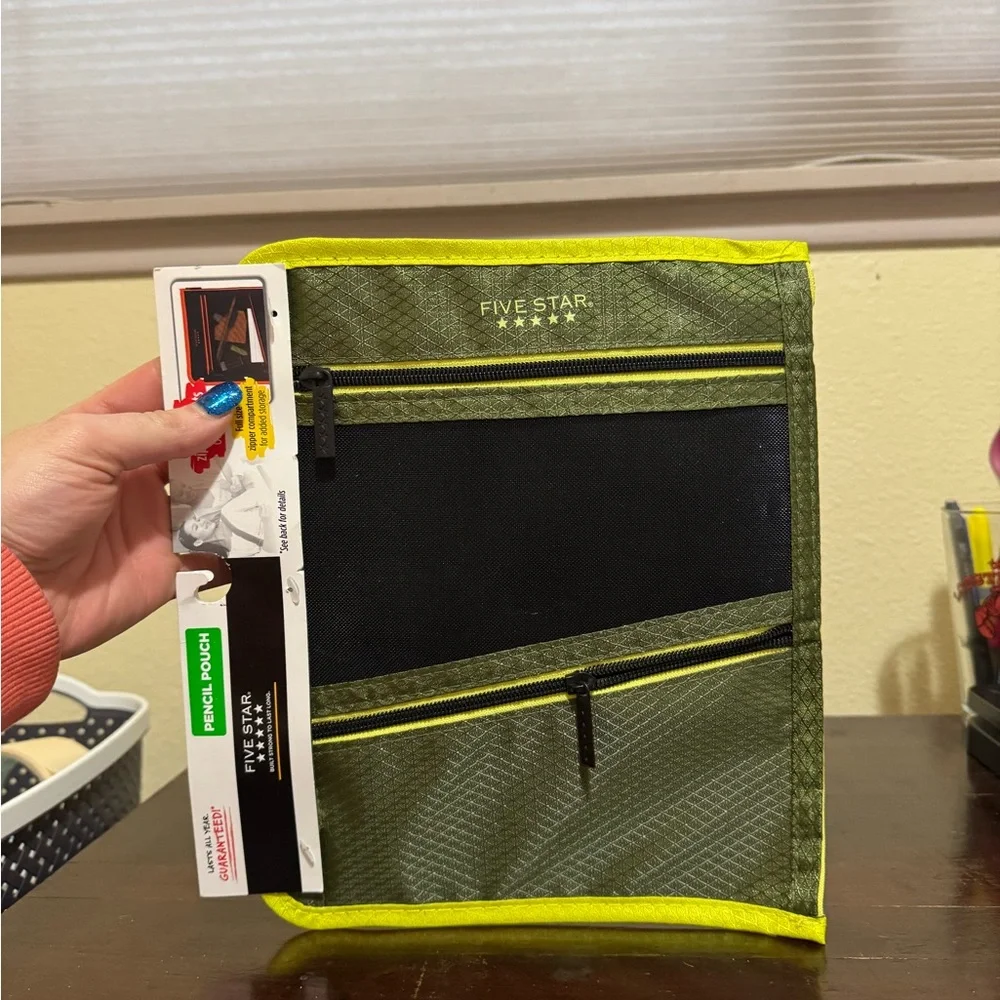 MEAD FIVE STAR Durashield Pen Pencil Pouch for Binder Zippered Black Green NEW